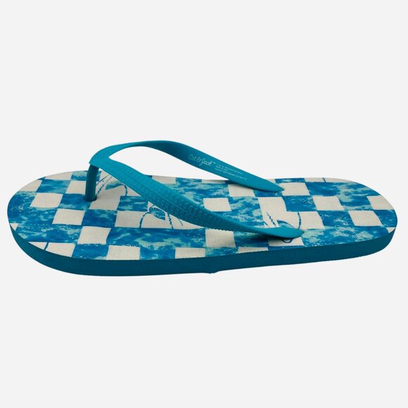 Unisex Cat & Jack Flip Flop Sandals Blue Checkered Water Print Thong Size M 2/3 - Picture 2 of 5